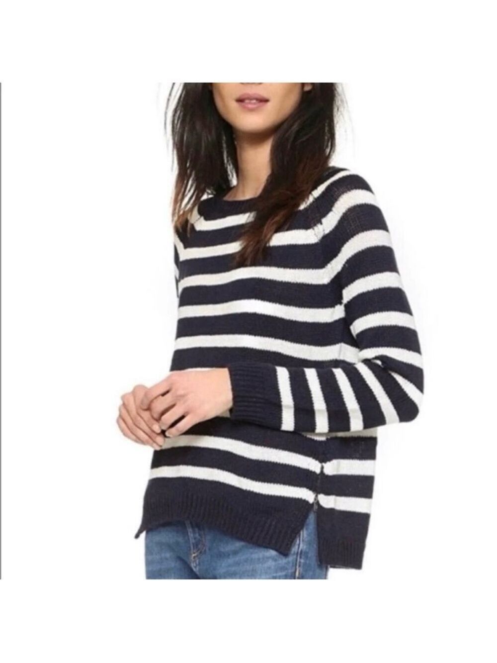 Cupcakes and Cashmere Striped Black & White Sweater, Zipper Accents, Size Small